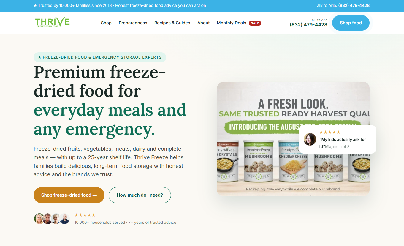 Thrive Freeze website